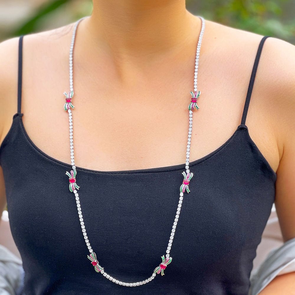 82 cm / DZ0085 Top Shiny Round Cubic Zirconia Stones Long Sweater Chain Link Necklace for Women Engagement Wedding Party Jewelry Gift