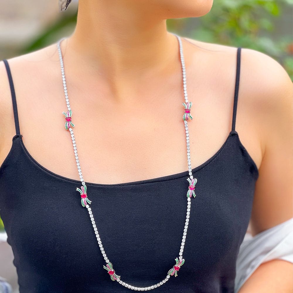 82 cm / DZ0085 Top Shiny Round Cubic Zirconia Stones Long Sweater Chain Link Necklace for Women Engagement Wedding Party Jewelry Gift