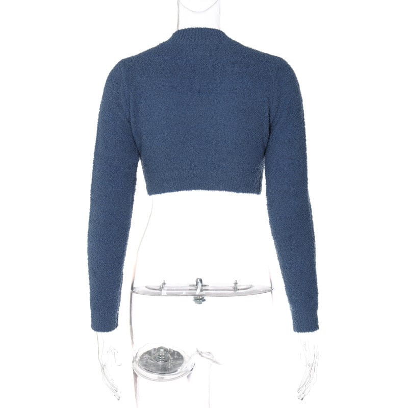 883 Five-Pointed Star Knitting High Waist Long Sleeve O Neck Crop Top 2022 New Fashion Women American Warehouse Clothing