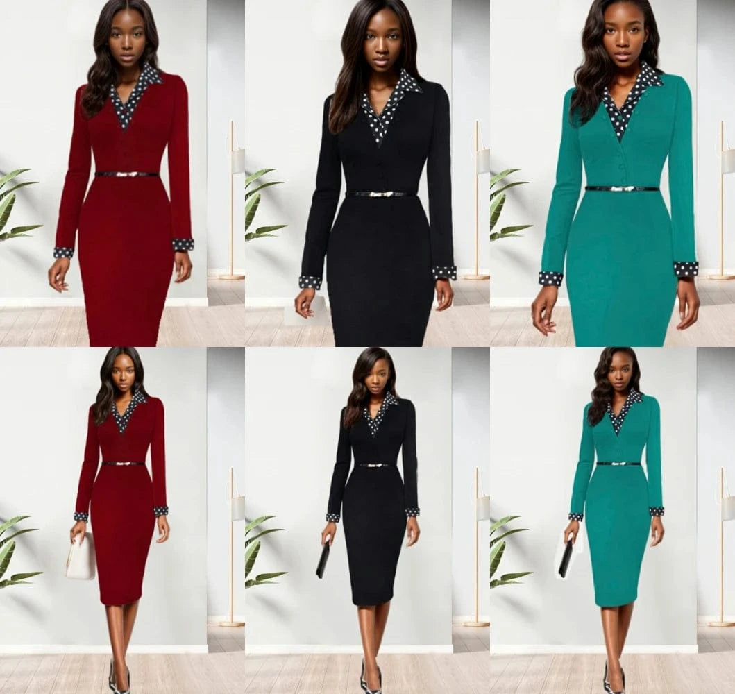 89519-MX2 Factory Sales Elastic Modest Knee Length Formal Dress Women Office Dress