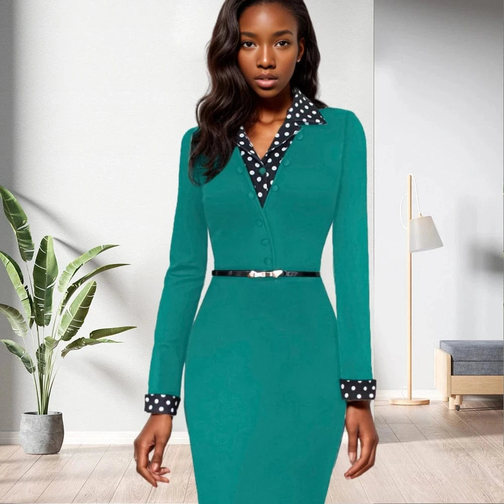 89519-MX2 Factory Sales Elastic Modest Knee Length Formal Dress Women Office Dress