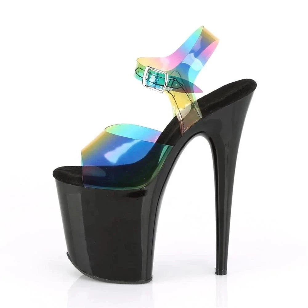 8inch-20cm sexy rainbow effect upper hate sky high pole dance sandals waterproof platform strappy sandals female