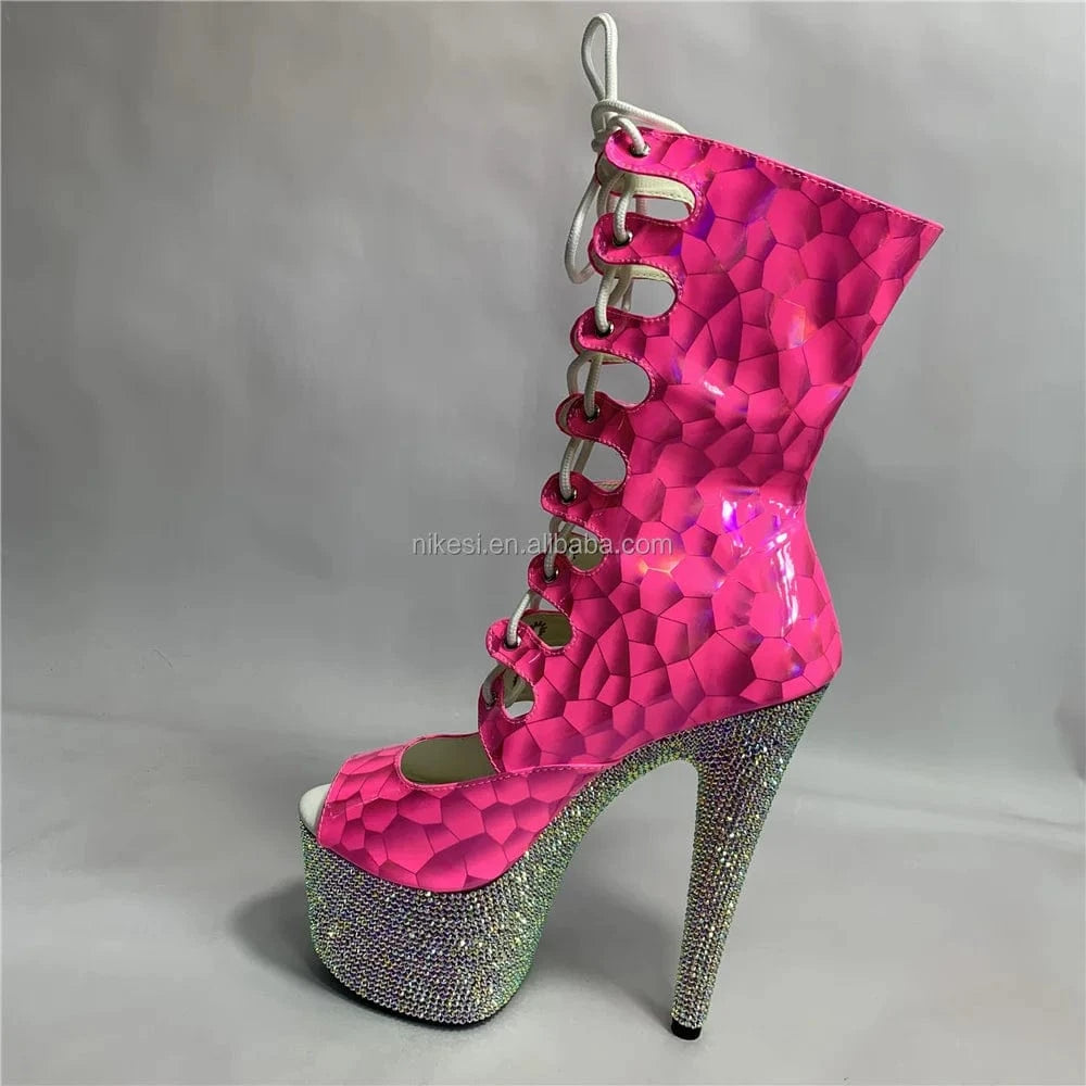 9 / 1 Shiny diamond sole pink radium radiation sexy upper sexy super high heel