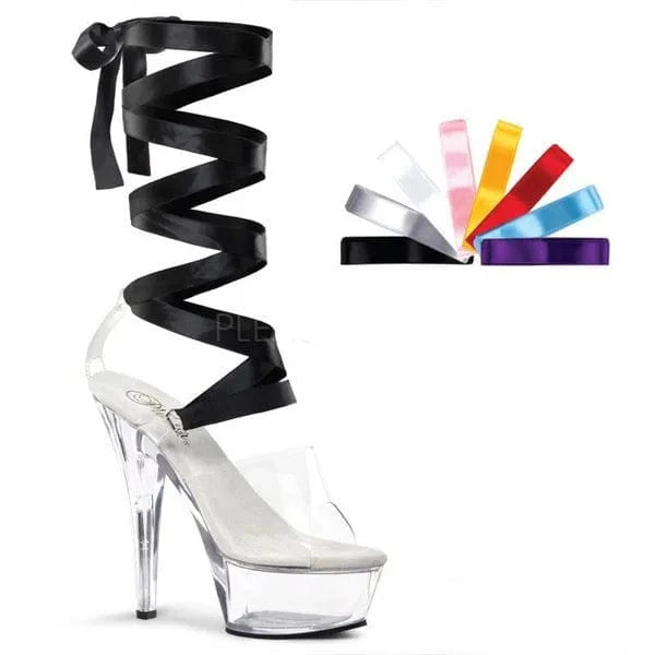 9 / Black Sweet and sexy ribbon crystal shoes 15cm high heel shoes car model dress shoes