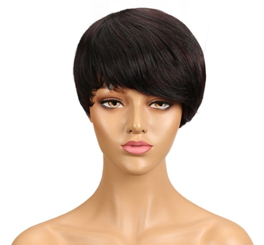 9 INCHES / F1B 99J Sleek quality wholesale dark brown color pixie cut made machine Wigs With Bang Brazilian straight short bob wig Human Hair Wigs