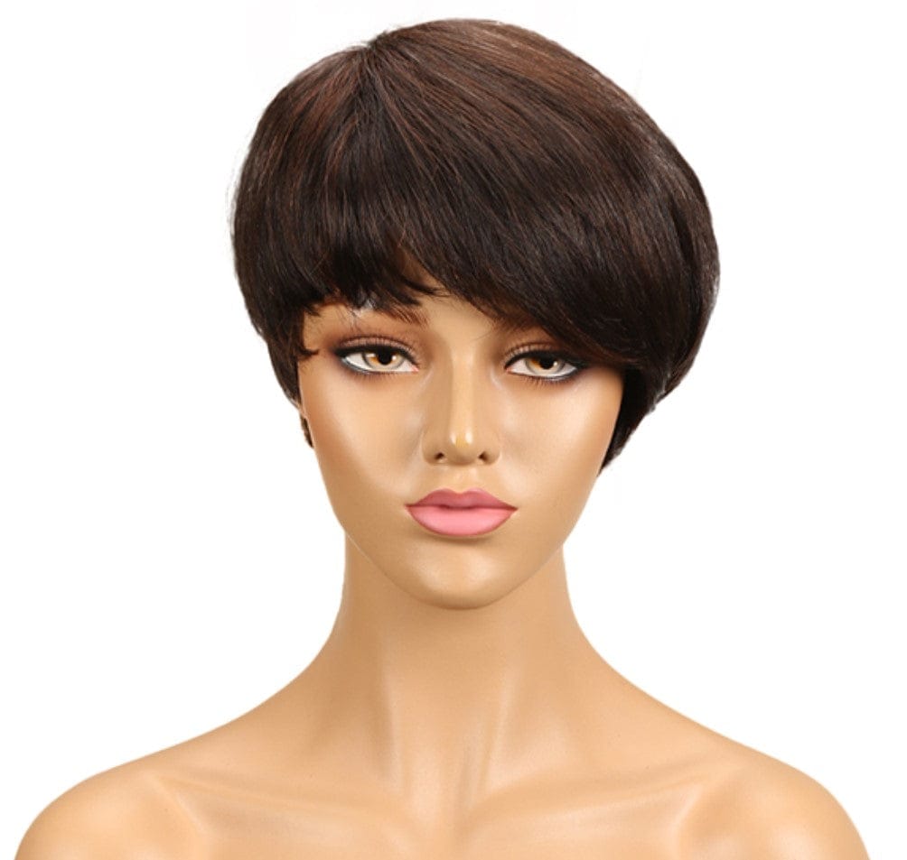 9 INCHES / F2  33 Sleek quality wholesale dark brown color pixie cut made machine Wigs With Bang Brazilian straight short bob wig Human Hair Wigs