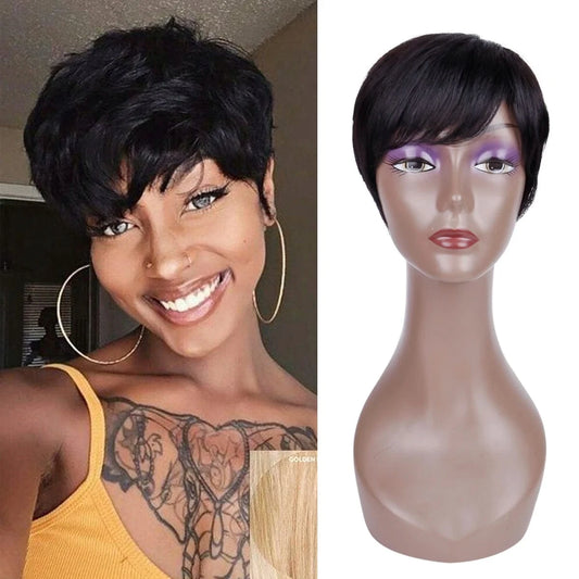 9 Inches / Q10269 Wholesale 9 inch Short human Hair Wigs Natural Black Indian Hair Wigs for Black Women