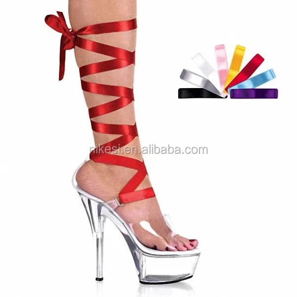 9 / Red Sweet and sexy ribbon crystal shoes 15cm high heel shoes car model dress shoes
