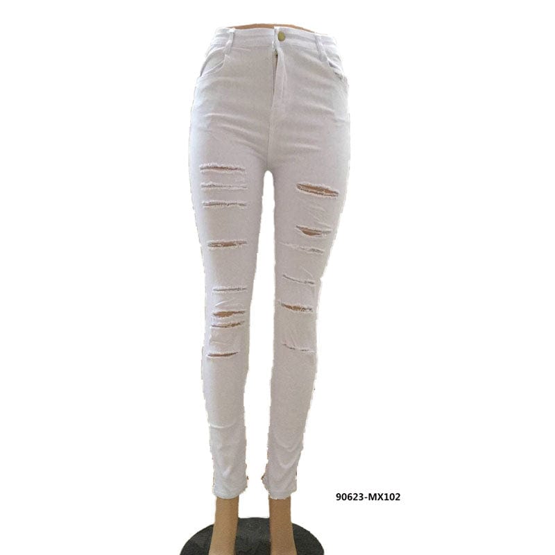 90623-MX102 summer new look womens pencil ripped jeans