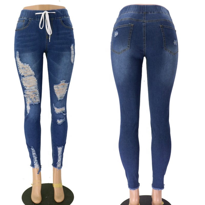 9067 New casual spring 2023 women clothes stretch ladies trousers elastic high waist pencil jeans denim pants ripped jeans women