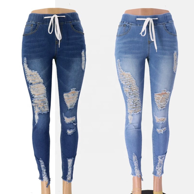 9067 New casual spring 2023 women clothes stretch ladies trousers elastic high waist pencil jeans denim pants ripped jeans women