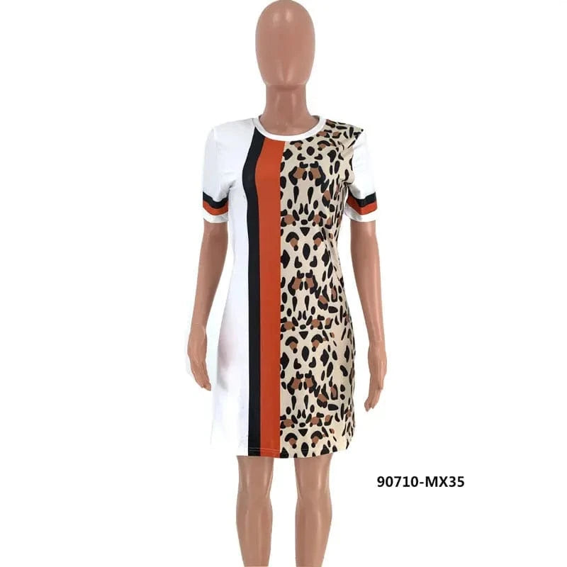 90710-MX35 Stylish Ladies Short Leopard Print Casual Dresses Vestidos Sexys Mujer