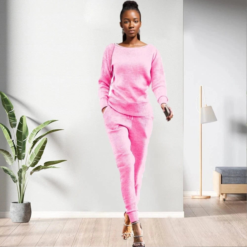 90905-MX61 autumn new arrival 12 colors two piece knitted jumpsuit woman