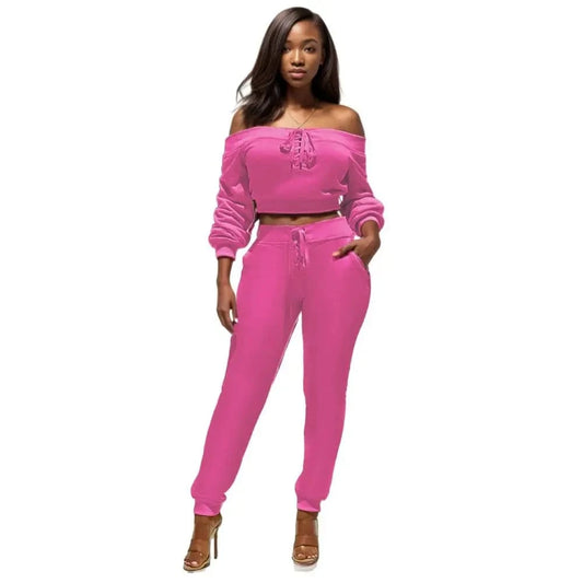 90906-MX23 New Design 5 Colors Bandage Off Shoulder Two Piece Set For Women