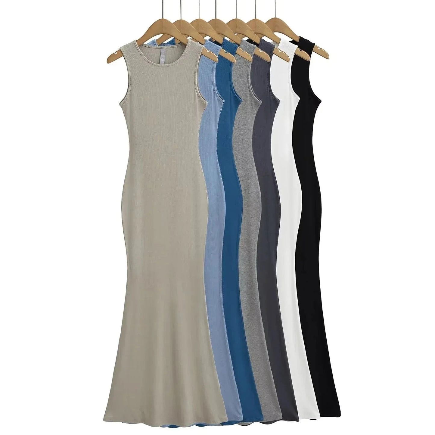 91% Modal 9% elastane Ribbed Women Sleeveless Tank top Dress Bodycon solid Women Long dress