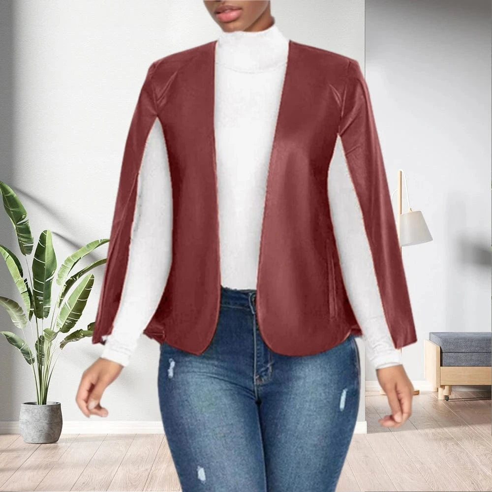 91129-MX70 latest PU black cloak jackets sehe fashion for women