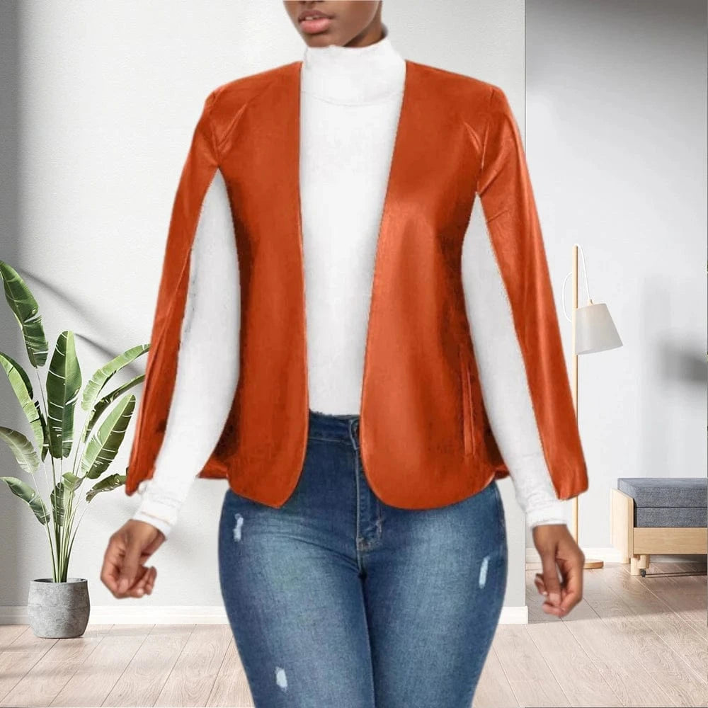 91129-MX70 latest PU black cloak jackets sehe fashion for women