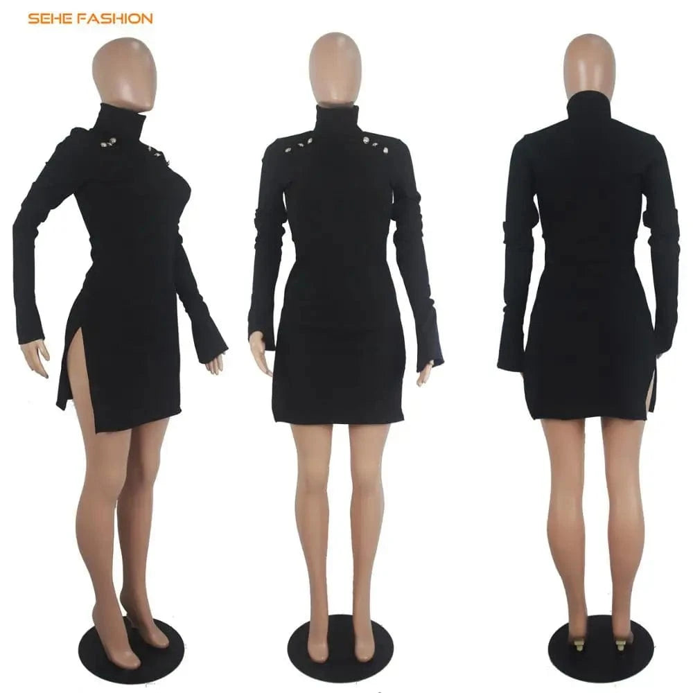 91206-MX62 sehe fashion black series hot short women bodycon dress girls