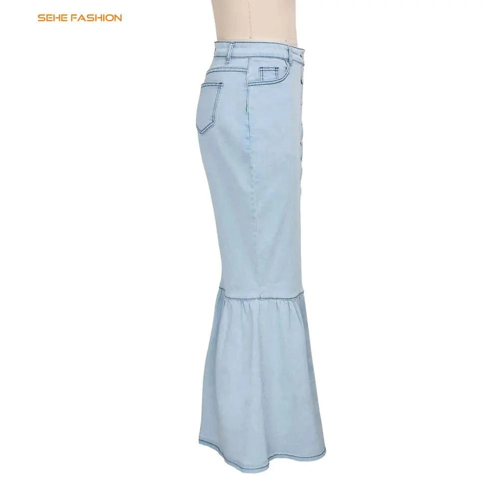 91211-MX22 sehe fashion ruffles design long denim skirts for girls