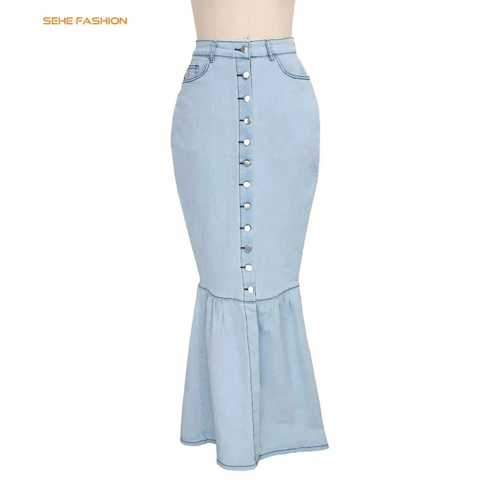 91211-MX22 sehe fashion ruffles design long denim skirts for girls