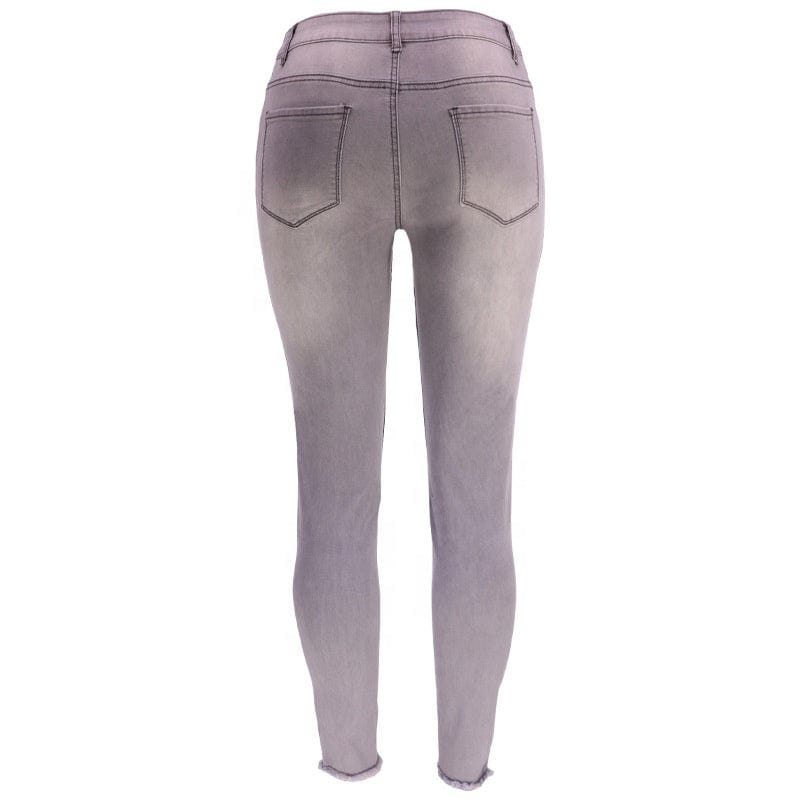 9136 New fashion spring fall 2023 women clothes casual floral patches ladies denim trousers ripped jeans legging women's jeans
