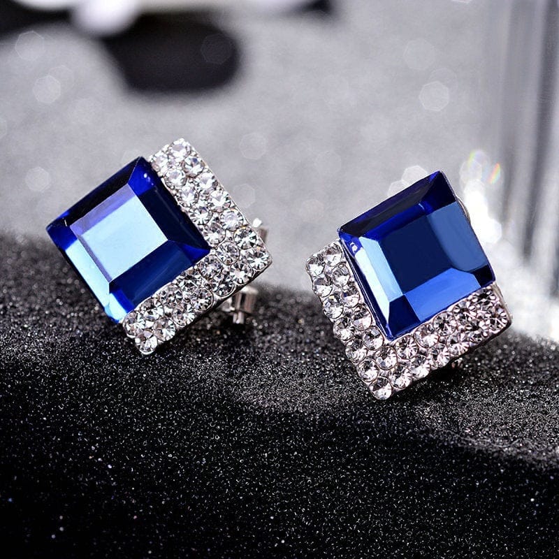 925 Silver Color Jewelry Diamond Earring Women Blue Square Diamond Blue Topaz Sapphire Garnet Earring 925 Gemstone Orecchini