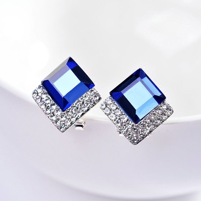 925 Silver Color Jewelry Diamond Earring Women Blue Square Diamond Blue Topaz Sapphire Garnet Earring 925 Gemstone Orecchini