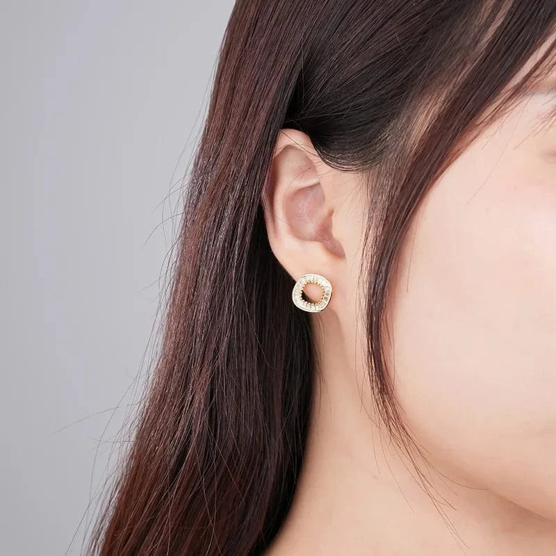 925 silver minimalist earrings women gold plated 925 sterling silver irregular round shape zircon stud earrings for women