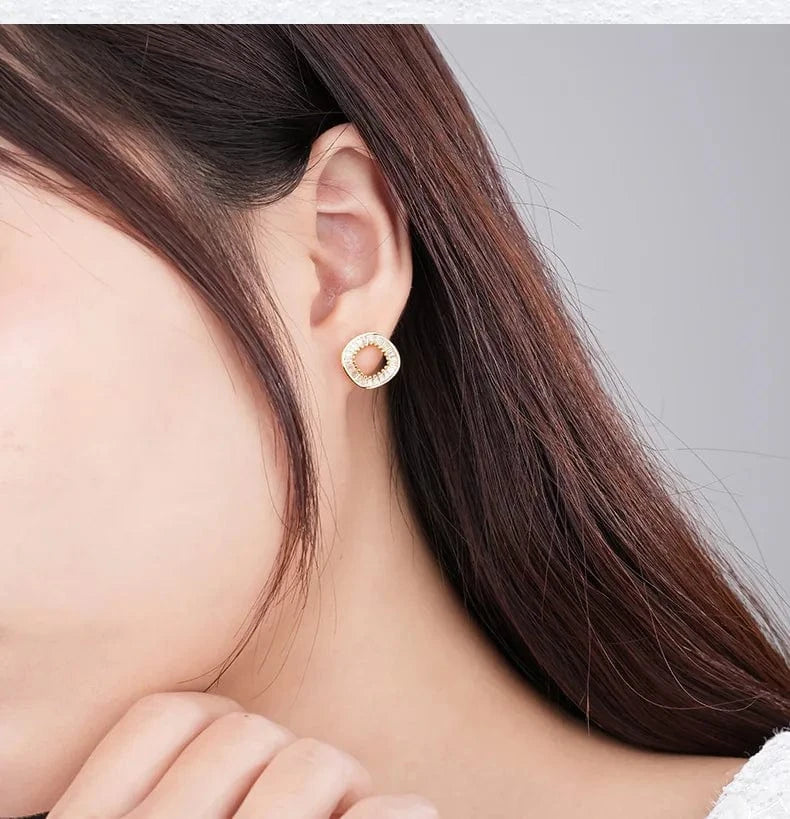 925 silver minimalist earrings women gold plated 925 sterling silver irregular round shape zircon stud earrings for women