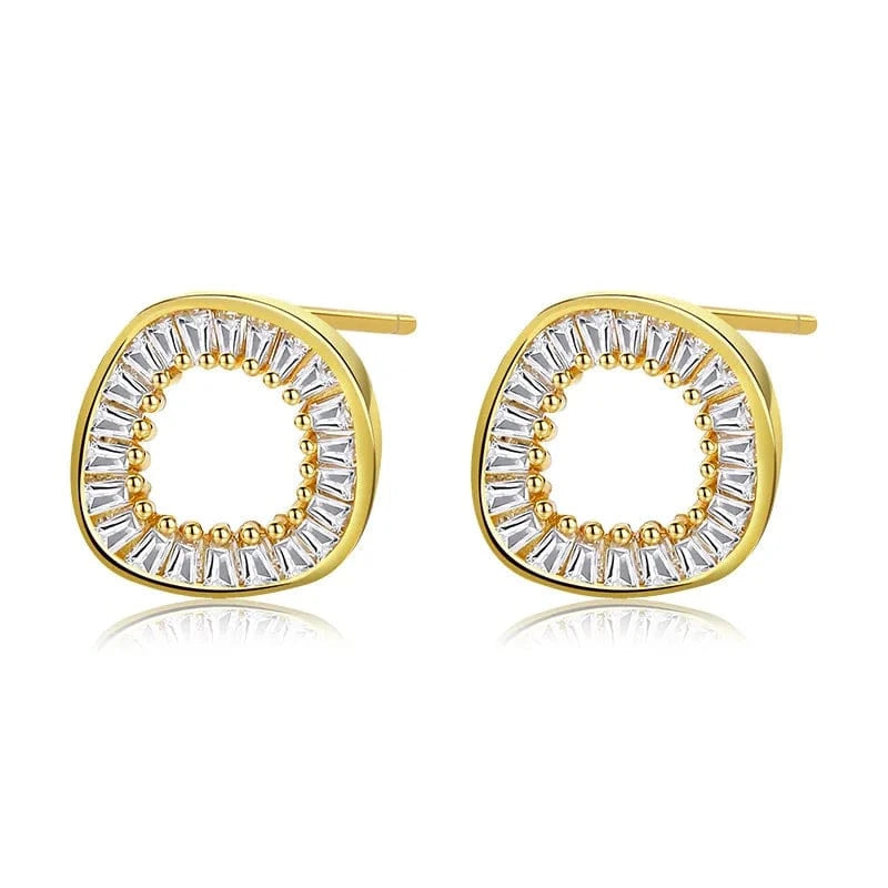 925 silver minimalist earrings women gold plated 925 sterling silver irregular round shape zircon stud earrings for women