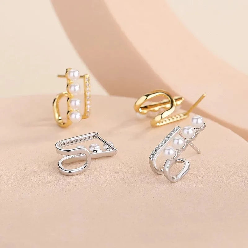925 silver pearl earrings jewelry gold plated gold plated sterling silver geometric pearl stud earrings for women