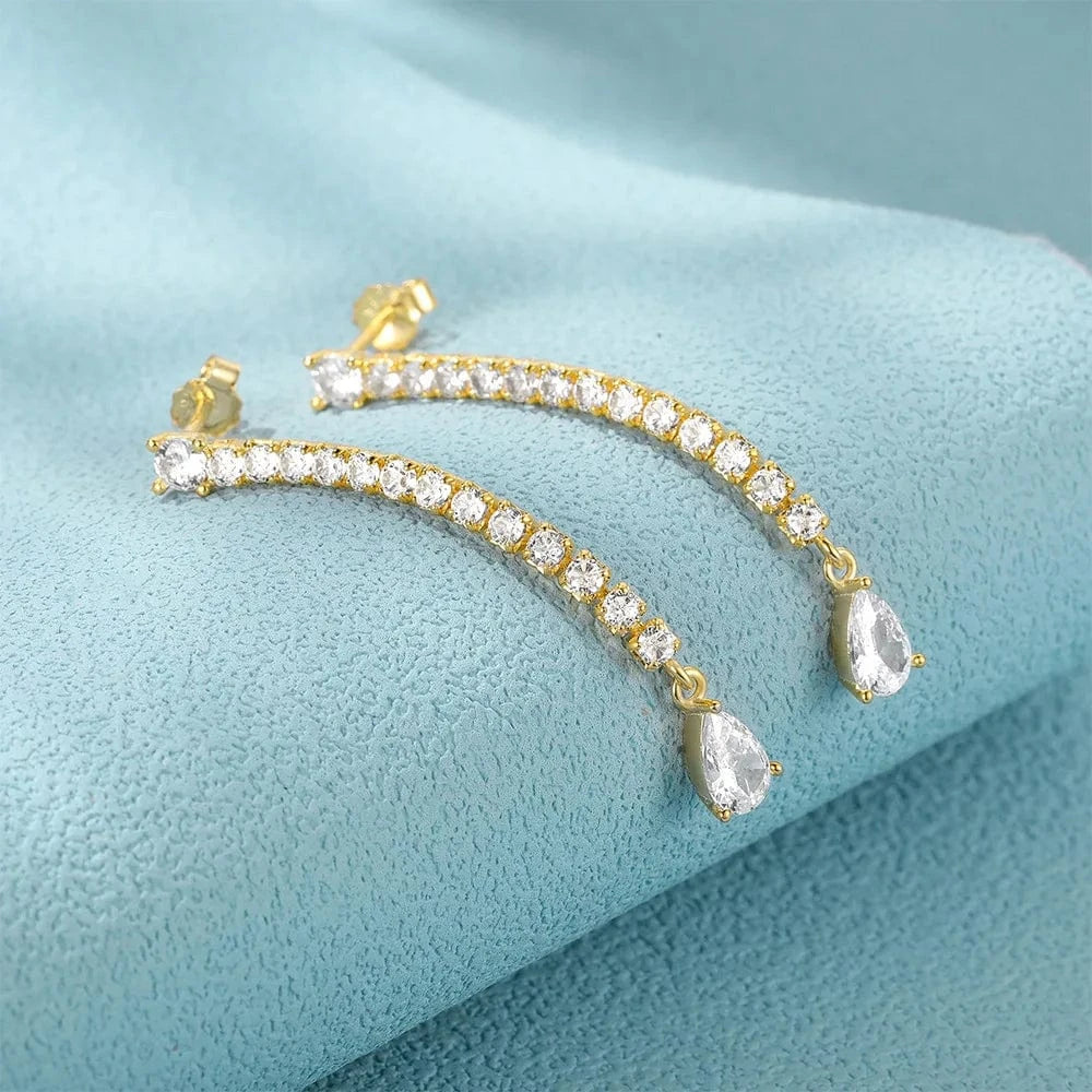 925 silver sparkle tennis earring single row diamond long tassel drop zircon gold plated stud earrings for women