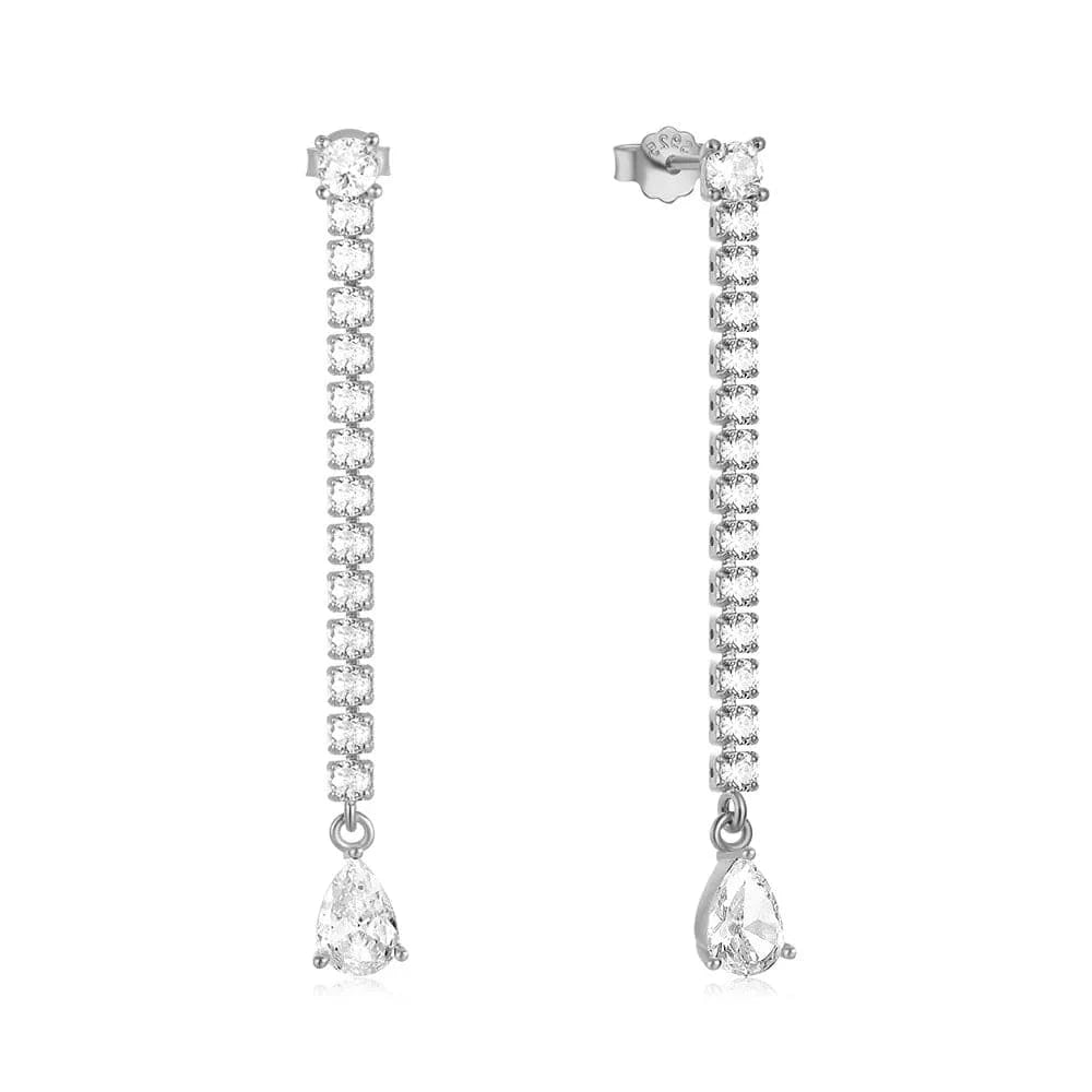 925 silver sparkle tennis earring single row diamond long tassel drop zircon gold plated stud earrings for women