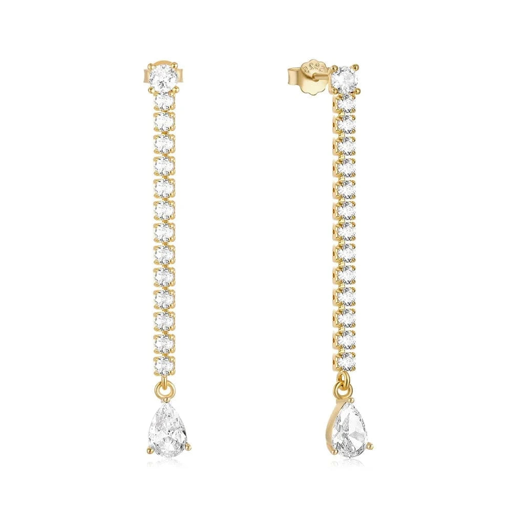 925 silver sparkle tennis earring single row diamond long tassel drop zircon gold plated stud earrings for women