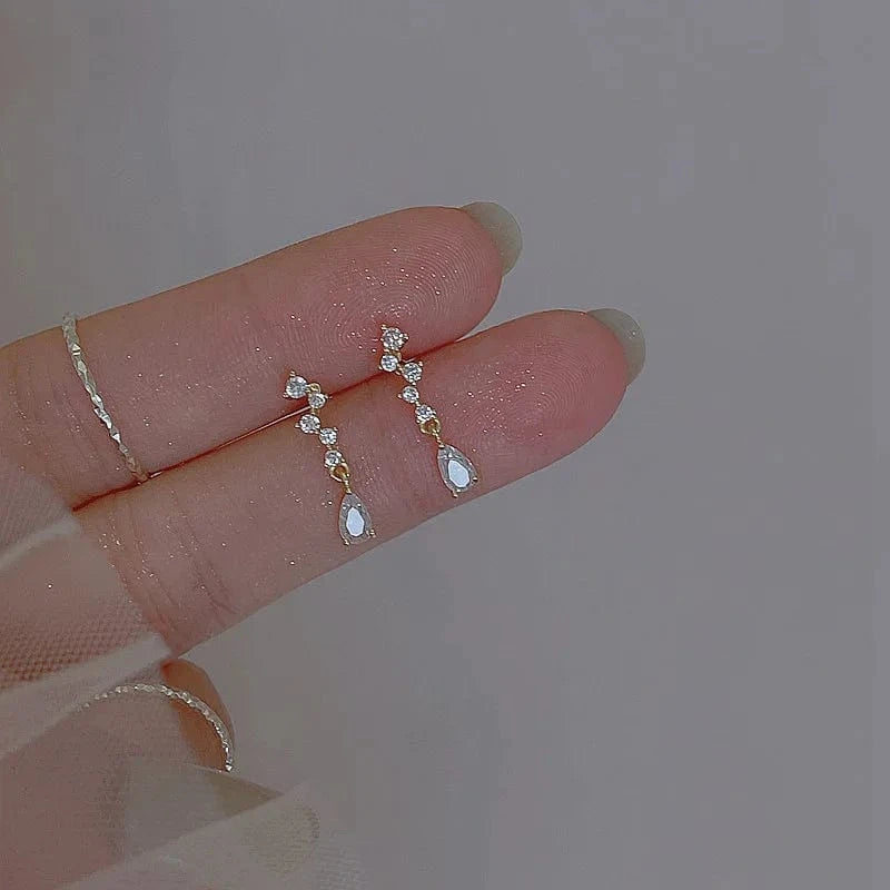 925 sterling silver earring geometric zircon water drop pendant gold plated stud earrings for women