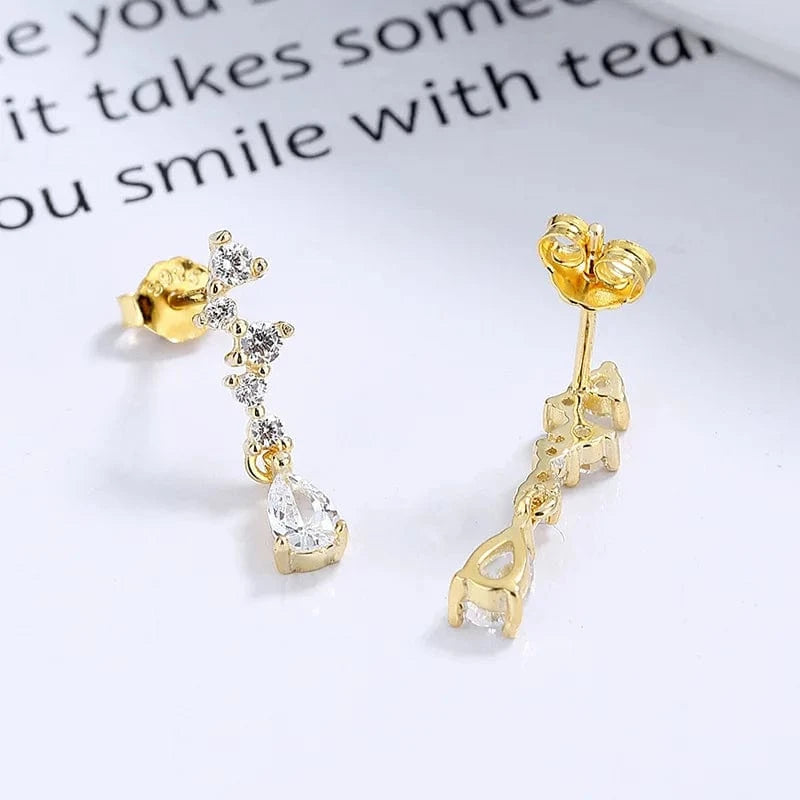 925 sterling silver earring geometric zircon water drop pendant gold plated stud earrings for women