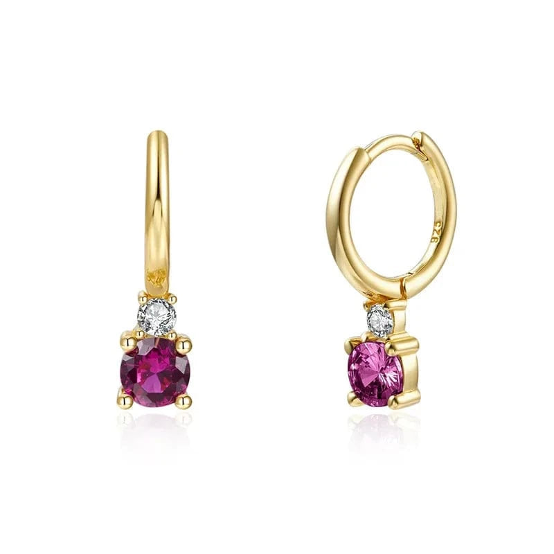925 sterling silver earrings wholesale multicolored four-claw zircon pendant gold plated hoop earrings jewelry women