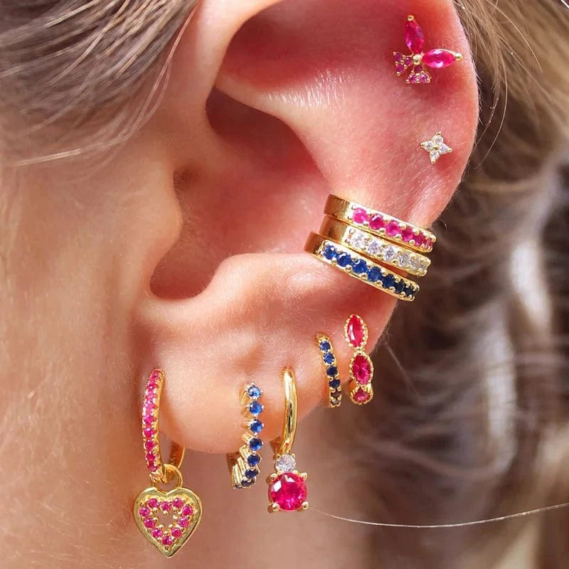 925 sterling silver earrings wholesale multicolored four-claw zircon pendant gold plated hoop earrings jewelry women