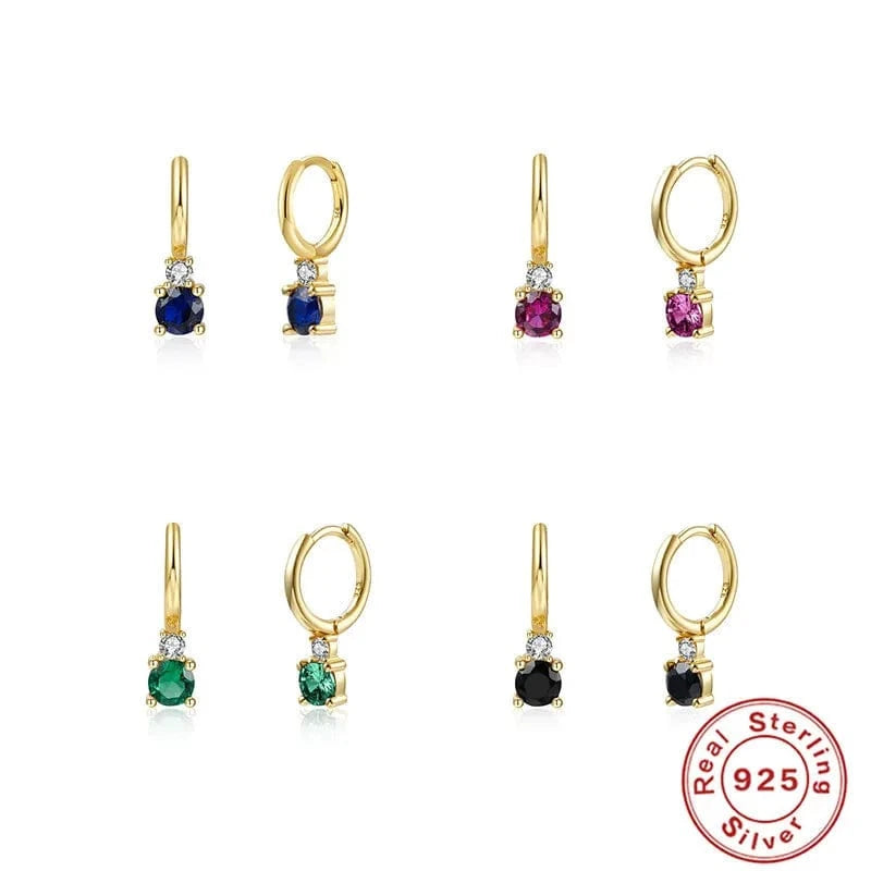 925 sterling silver earrings wholesale multicolored four-claw zircon pendant gold plated hoop earrings jewelry women