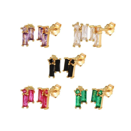 925 sterling silver fashion jewelry earrings multicolored rectangle zircon gold plated stud earrings jewelry women girls