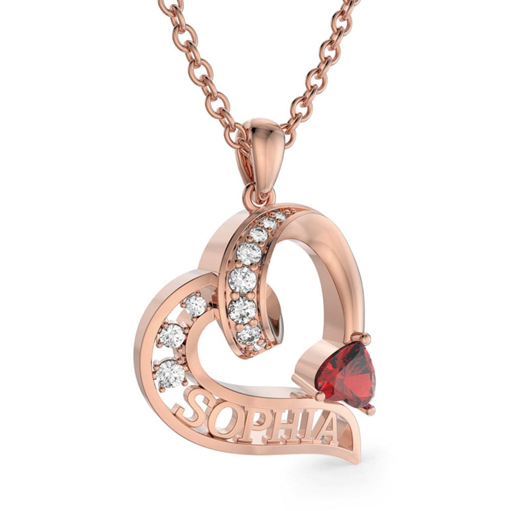 925 Sterling Silver / Rose Gold Plated Non Tarnish Gold Plated Heart Necklace Custom Statement Birthstone 3D Necklace
