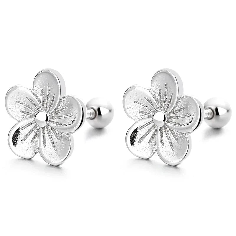 925 sterling silver thread earring flower five petals peach blossom gold plated stud earrings for women