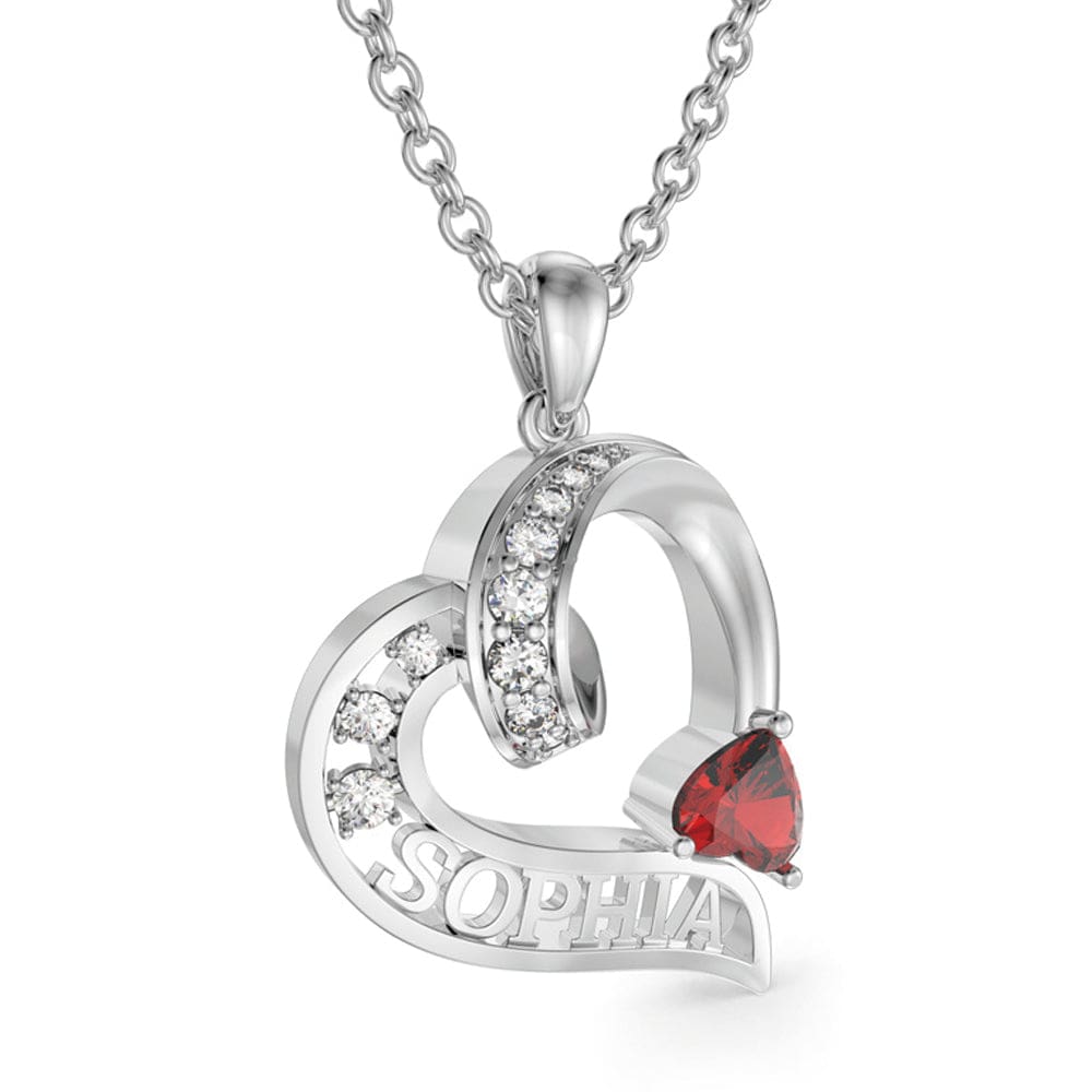 925 Sterling Silver / White Gold Plated Non Tarnish Gold Plated Heart Necklace Custom Statement Birthstone 3D Necklace