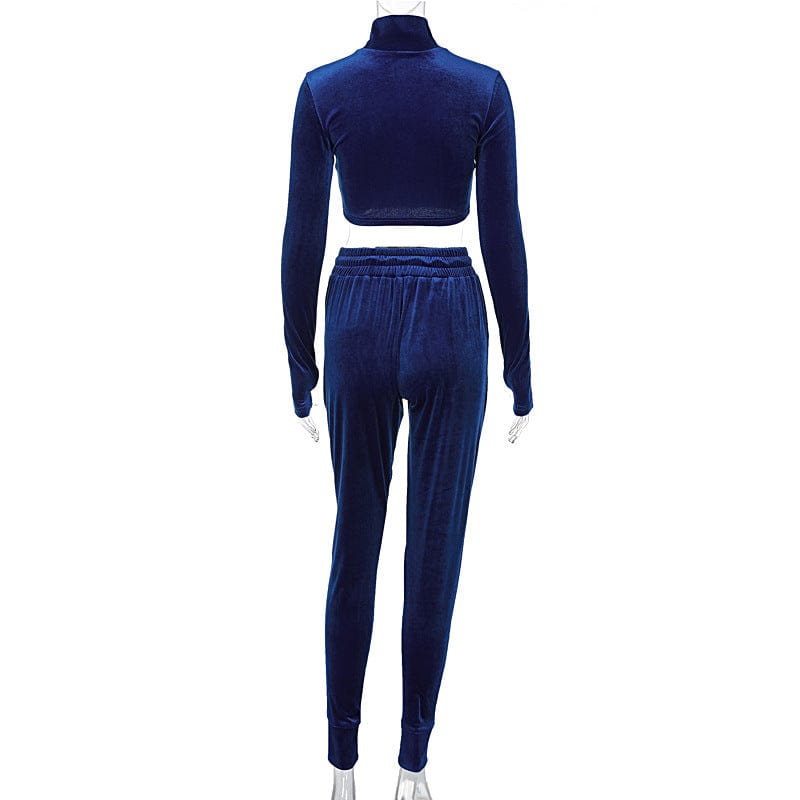 9811 Velvet Long Sleeve Zipper High Waist Crop Top Casual Long Pants Women'S Sets 2022 New Sportsuit Winter American Clothing