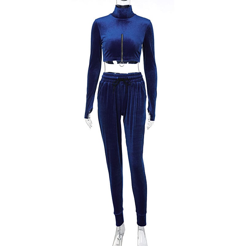 9811 Velvet Long Sleeve Zipper High Waist Crop Top Casual Long Pants Women'S Sets 2022 New Sportsuit Winter American Clothing