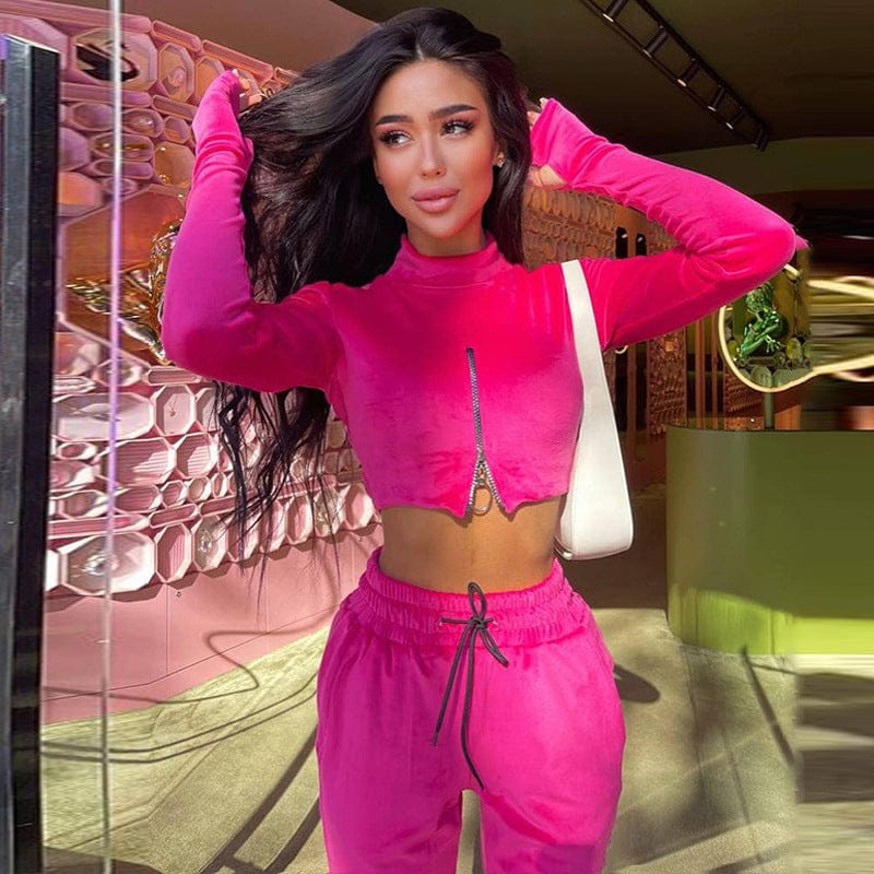 9811 Velvet Long Sleeve Zipper High Waist Crop Top Casual Long Pants Women'S Sets 2022 New Sportsuit Winter American Clothing