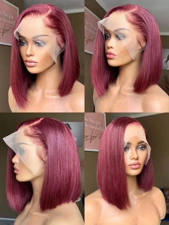 99j Burgundy Bob Wig Straight Human Hair Lace Front Wigs Natural Brazilian virgin hair 99j Short bob wig