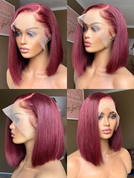 99j Burgundy Bob Wig Straight Human Hair Lace Front Wigs Natural Brazilian virgin hair 99j Short bob wig