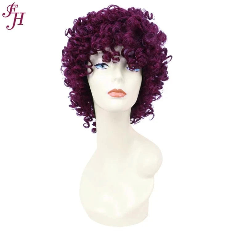 #99j FH Best Quality Raw Virgin Human Hair Wig No Lace Short Brown Curly Wig 100% Human Hair Machine Made Wig With Bang