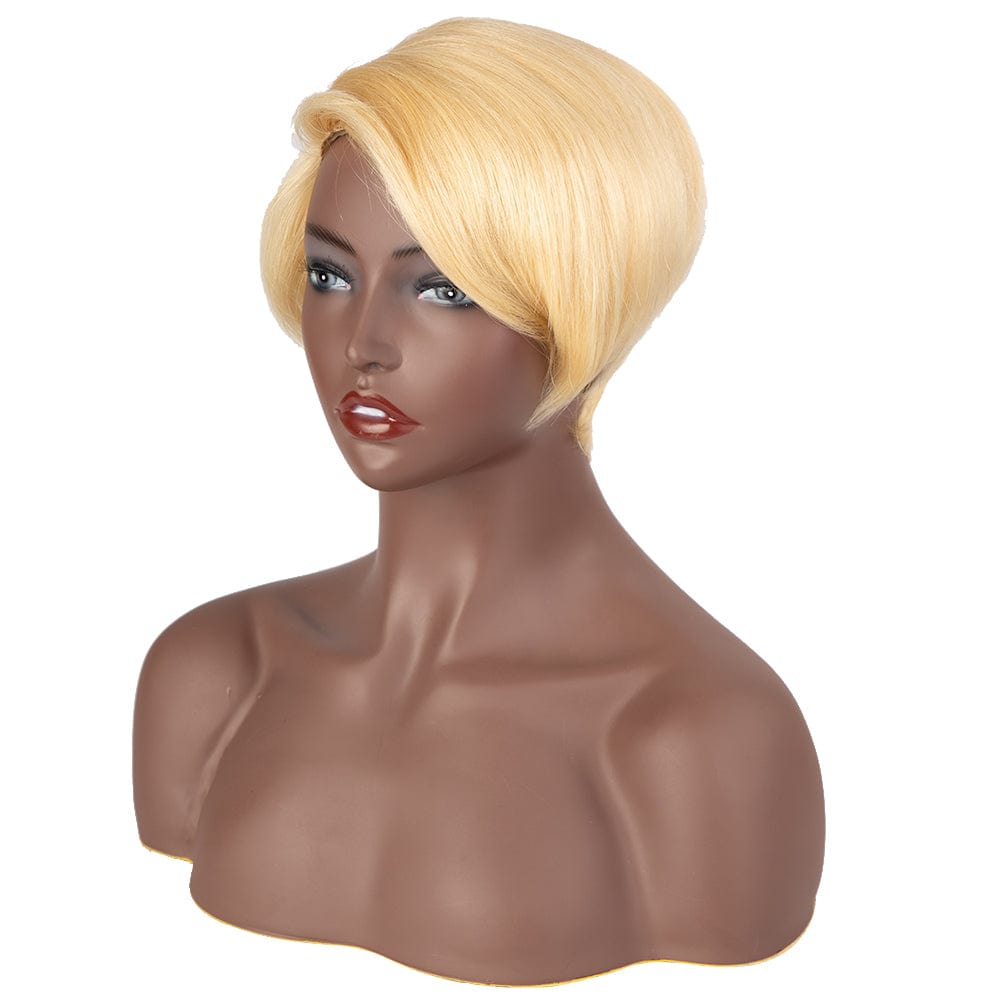 9inches / 613 Sleek quality wholesale for women straight Short pixie cut Wigs Brazilian BOB Blonde Swiss Full Lace Front Wig Human Hair Wigs